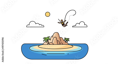 Adventurous Zip-Lining Over Tropical Island Paradise Scene