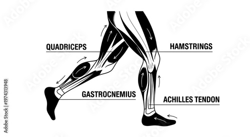Anatomical Illustration of Human Leg Muscles and Tendons for Athletic Movement