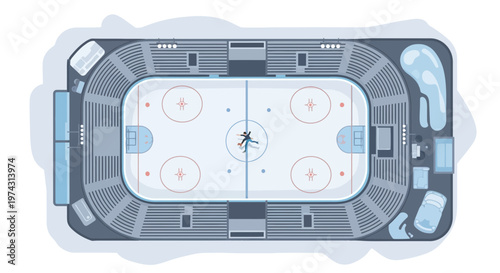 Aerial View Ice Hockey Arena Stadium With Player Sport Event