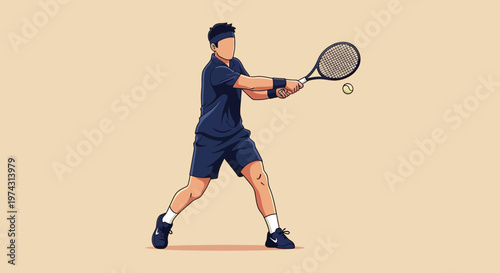 Animated Athlete Executing Powerful Tennis Serve With Focused Intensity