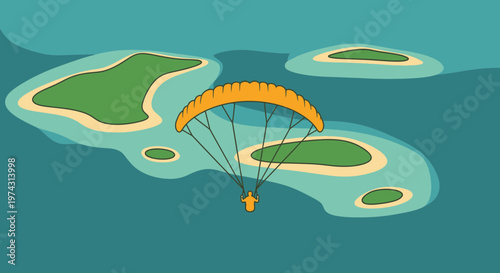 Aerial View Of A Paraglider Over Tropical Islands