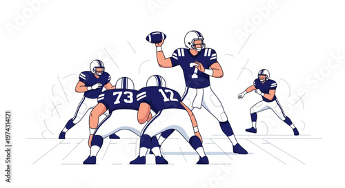 American Football Play In Action With Players In Uniforms Ready To Compete