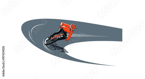 Aggressive Cyclist Leaning Deep Into A Sharp Curve On A Race Track