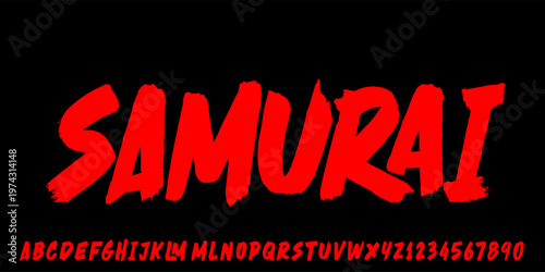 Samurai Bold brush vector font. Alphabet handmade brush with uppercase and lowercase.	