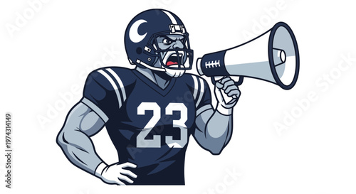 Aggressive Football Player Shouting Through Megaphone Illustration
