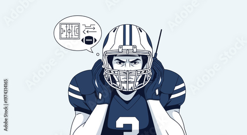 American Football Player Deep In Thought Planning Game Strategy
