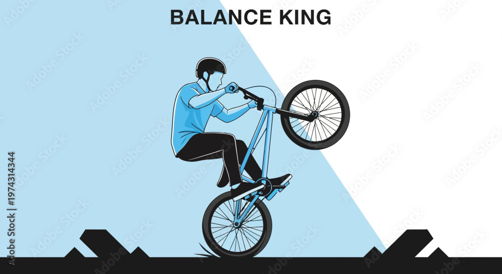 Fototapeta premium Artistic Depiction Of A Biker Mastering A Wheelie Trick With Precision And Skill