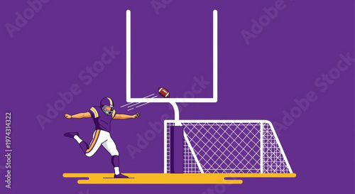 American Football Player Kicking Ball Towards Goalposts