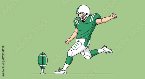 American Football Player Kicking The Ball Action Dynamic Sport Illustration