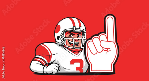 American Football Player Mascot Giving Thumbs Up With Victory Foam Finger