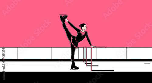 Artistic Figure Skater Gracefully Performs Imposing Vertical Pose