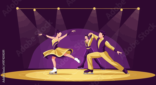 Artistic Ice Skating Performance Under Spotlights