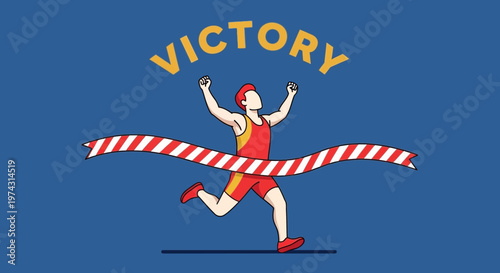Athlete Crossing Finish Line Celebrating Victory Triumph Sport Event