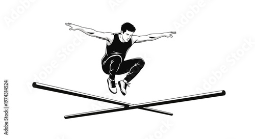 Athlete Demonstrates Agility Performing a Leap Across Two Parallel Bars