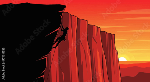 Ascending Dramatic Canyon Walls Against Fiery Sunset Sky