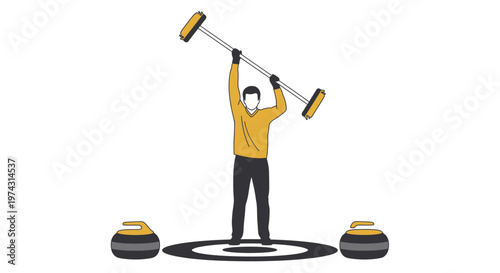Athlete Demonstrates Curling Technique Holding Broom Above Head