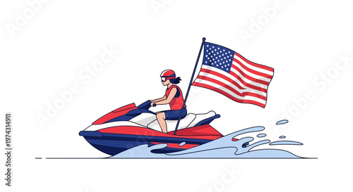 American Patriot Soars On Jet Ski With Flag