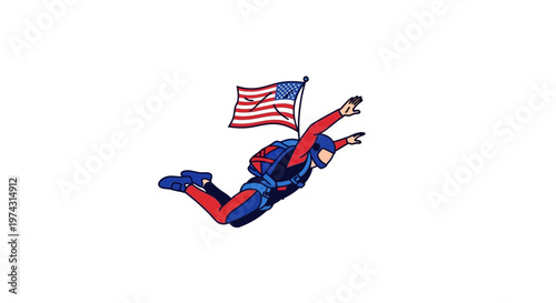 American Skydiver Soaring Freely Against The Sky With Patriotism