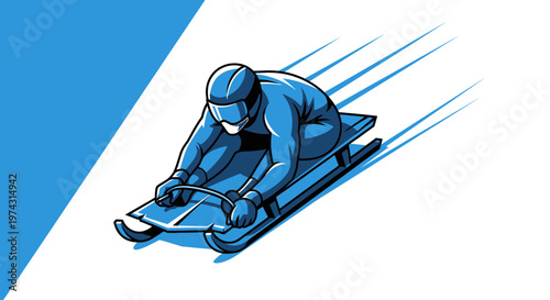 Athlete On Sled Speeding Down A Blue Track