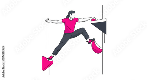 Ascending Towards Goals A Woman Navigates Challenges with Dexterity and Purpose