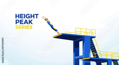 Athlete Plunges From High Dive Board in Action Sequence