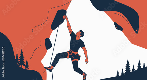 Ascent To The Summit Climber Reaching New Heights in Nature