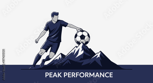 Athlete Reaching Peak Performance On Mountain Summit With Soccer Ball