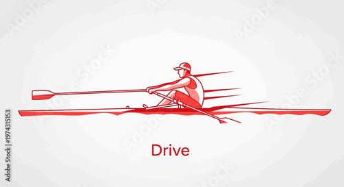 Athlete Rowing A Boat With Oars In A Dynamic Red Line Art Style