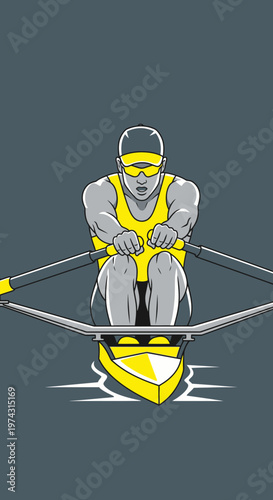 Athlete Rowing Intense Focus Determination Powerful Sporting Action