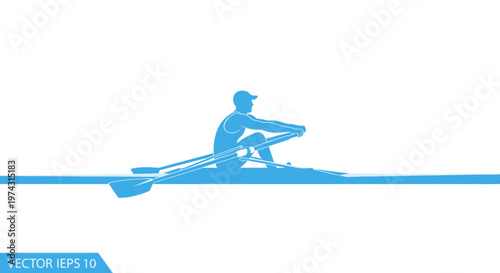 Athlete Rowing Silhouette Dynamic Water Movement Minimalist Sport Illustration