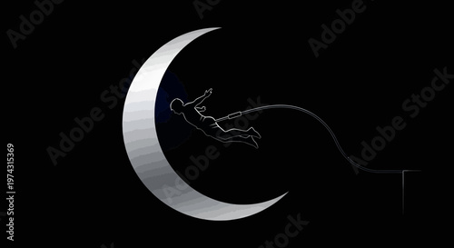 Athlete Soaring Past The Moon On A Pole Vault Journey