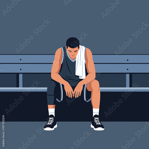 Athlete's Solitude Post Game Reflecting Quiet Moment On Bench