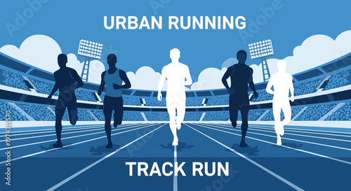 Athletes Compete On A Track In A Stylized Stadium Setting With Urban Running Text