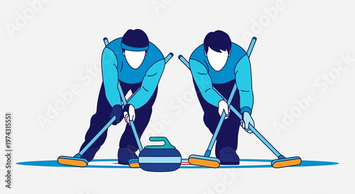 Athletes Engaged In The Strategic Sport Of Curling On Ice
