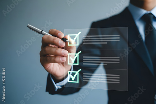 Corporate Professional Touching Virtual Financial Data Screen with Growth Graph