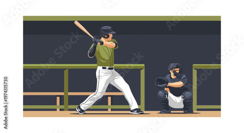 Athletic Baseball Players In Action Within Dugout Setting Illustration