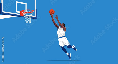 Athletic Basketball Player Soars For A Slam Dunk During A Game