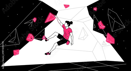 Athletic Bouldering On Geometric Climbing Wall