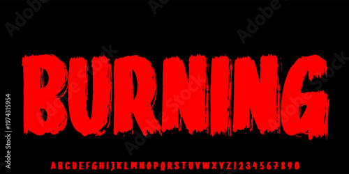 Burning brush handwritten shabby font, script rough alphabet, cursive grunge letters and numbers, vector illustration 10EPS