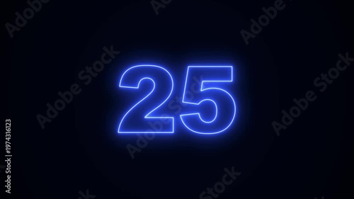 30 Second Countdown Neon blue Light Animation in 4K. Neon countdown timer from 30 to 0 seconds on black Solid Background. Neon Circle countdown timer animation from 30 to 0 second animation.