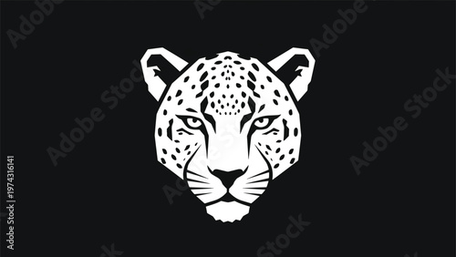 Elegant Black and White Leopard Head Illustration on Dark Background.