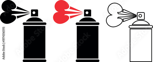Illustration of spray paint cans with different spray patterns and colors