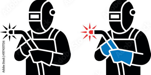 Welders demonstrating different welding techniques with sparks