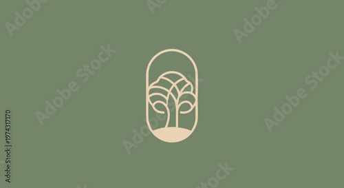 Elegant Minimalist Tree Logo Design on Green Background.