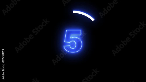 Neon Circle countdown timer animation from 40 to 0 second animation on black background with alpha channel, 40 seconds countdown timer. Neon bright glowing countdown timer from 40 to 0 seconds.