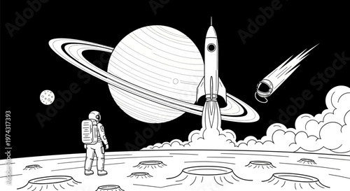 Astronaut launching rocket into space exploration.