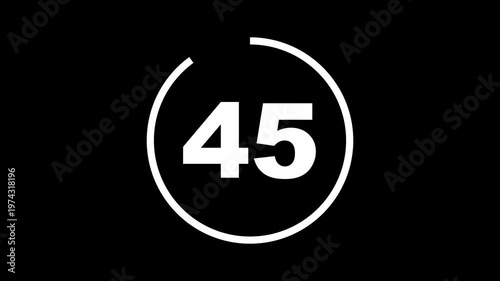 Circle countdown timer one minute animation from 50 to 0 second animation with alpha channel, 50 second countdown timer, Countdown video on black background.
