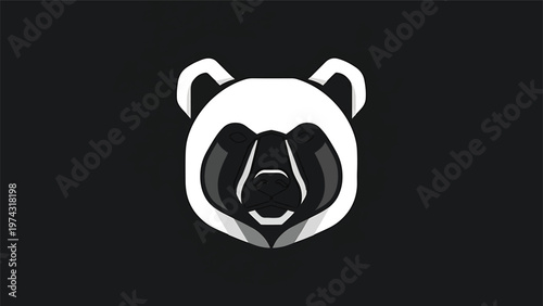 Elegant Panda Head Logo Design on Black Background, Modern Illustration.