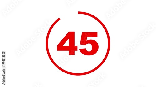 Circle countdown timer one minute animation from 50 to 0 second animation with alpha channel, 50 second countdown timer, Countdown video on black background.