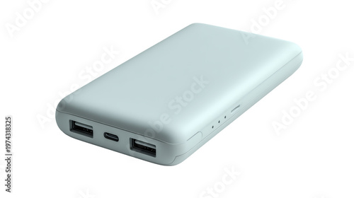 A slim portable power bank on white background, highlighting modern charging solutions and minimal design.